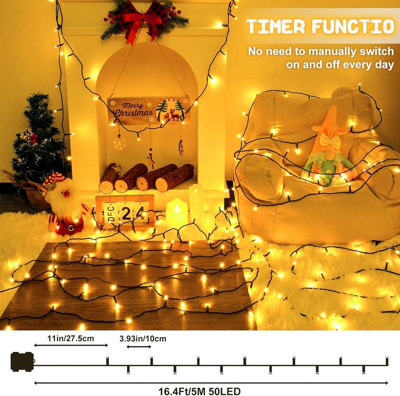 FFZZKJ Christmas Lights Outdoor Battery Operated String Lights Total 100LED 33Ft with Timer 8 Modes 16.4Ft*2 Waterproof Outdoor Indoor for Christmas Decor, Warm White, 2-Pack - Image 2